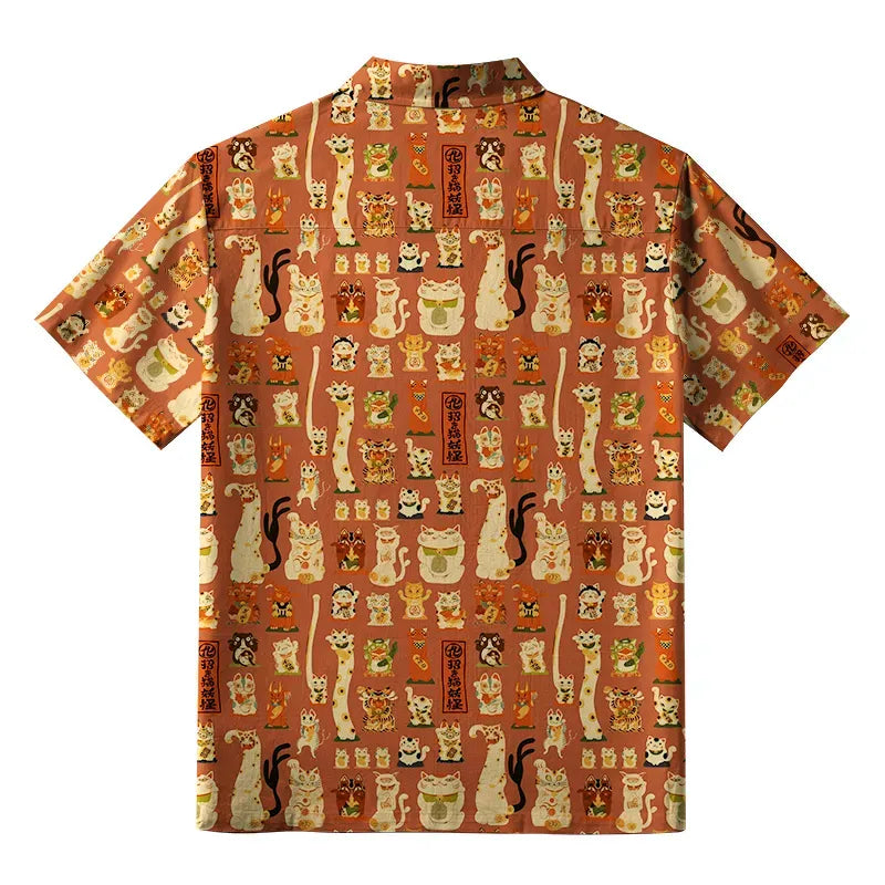Kyoto-Lion Various Lucky Cats Button-up Shirt