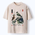 Kyoto-Lion Cute Little Birds Japanese Folk Print Washed T-Shirt