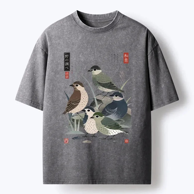 cute little birds japanese t-shirt unisex cotton