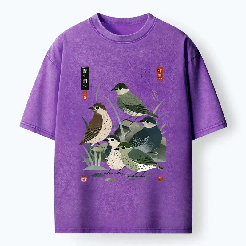 cute little birds japanese t-shirt unisex cotton