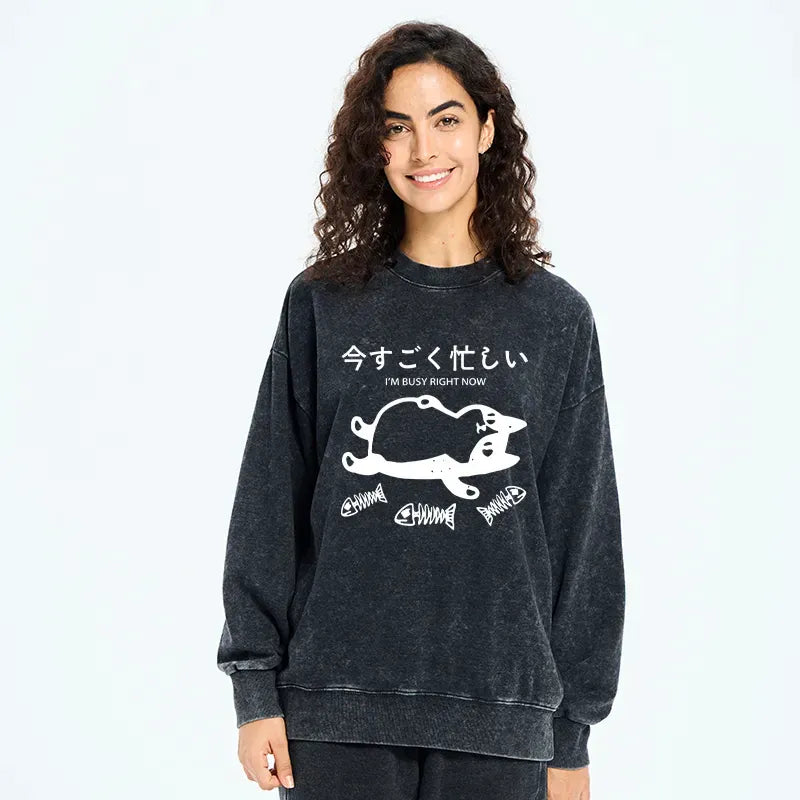 Japanese style unisex washed sweatshirt