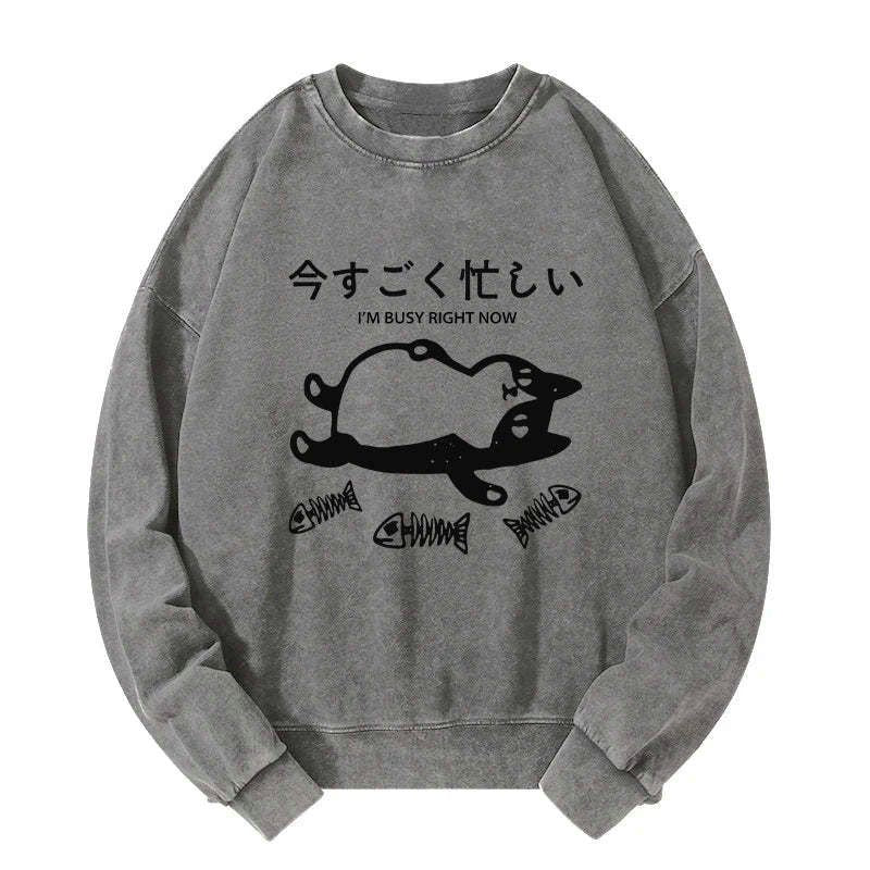 Japanese style unisex washed sweatshirt