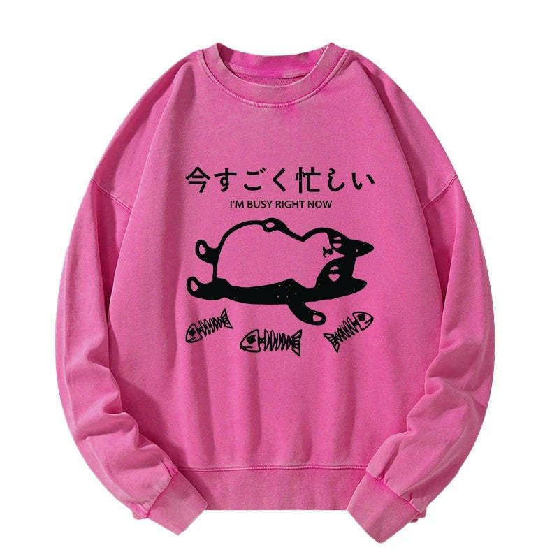 Kyoto-Lion I'm Busy Right Now Washed Sweatshirt