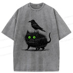 Japanese Crow and Black Cat T-Shirt