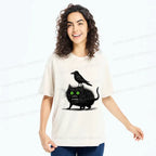 Washed Unisex T-Shirt with Black Cat Design