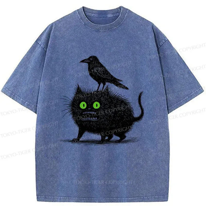 Kyoto-Lion Crow And Black Cat Washed T-Shirt