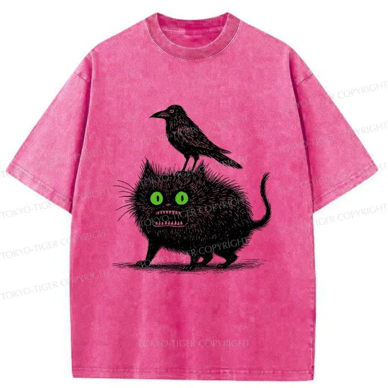 Kyoto-Lion Crow And Black Cat Washed T-Shirt