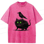 Kyoto-Lion Crow And Black Cat Washed T-Shirt