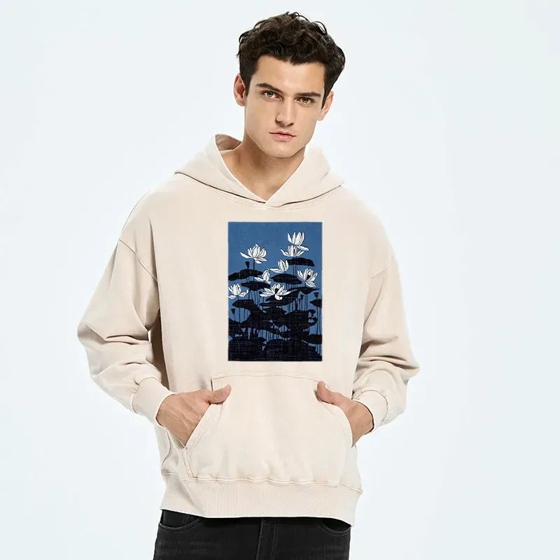 Japanese art washed hoodie for daily wear