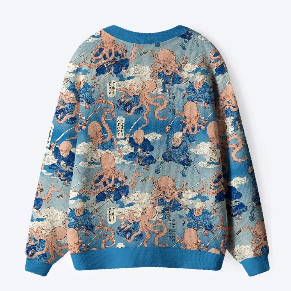 Japanese Octopus Samurai Ugly Cardigan Sweater