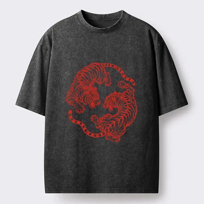 washed retro japanese tiger t-shirt for streetwear