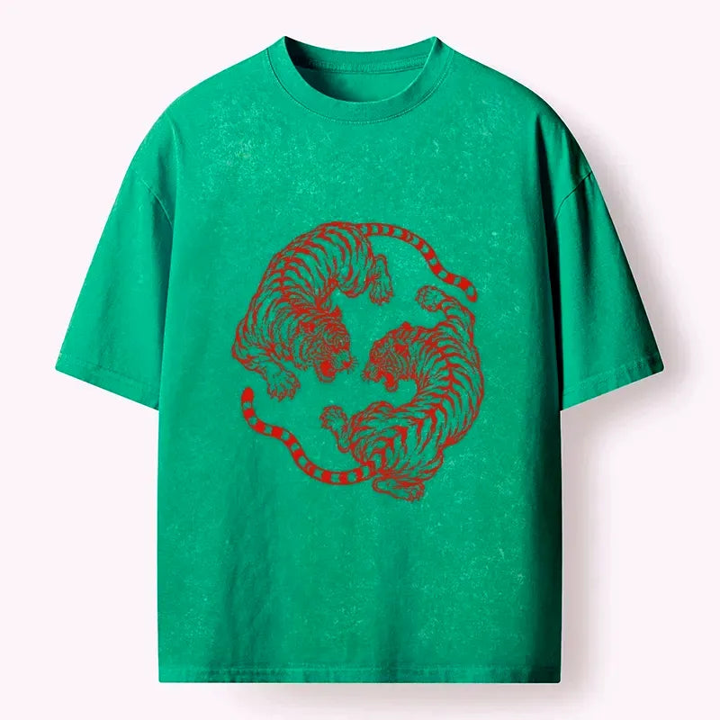 washed retro japanese tiger t-shirt for streetwear