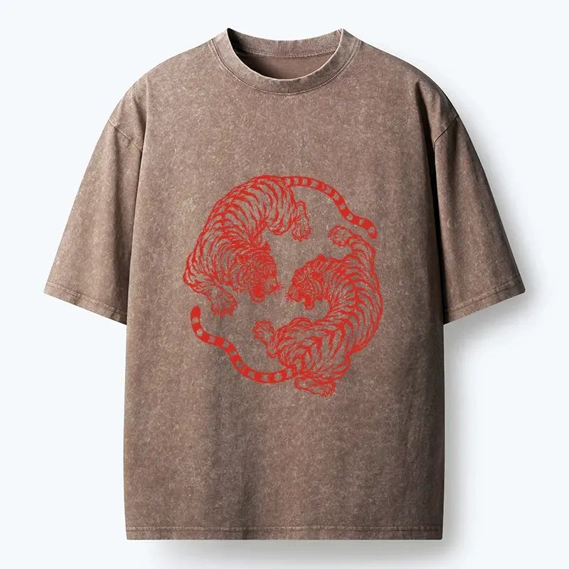 Kyoto-Lion Twin Tigers Dancing In A Circle Washed T-Shirt