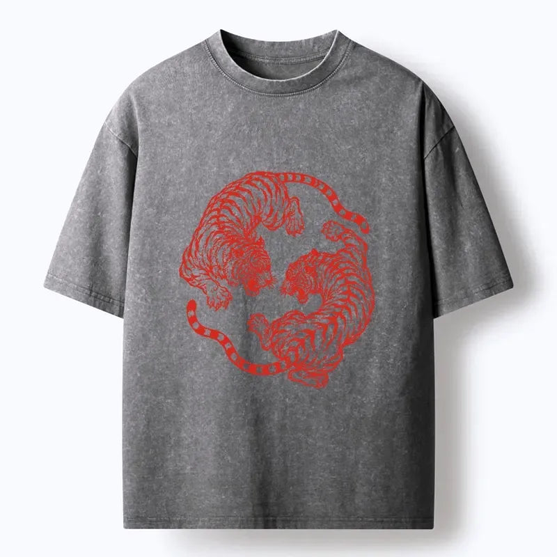 Kyoto-Lion Twin Tigers Dancing In A Circle Washed T-Shirt
