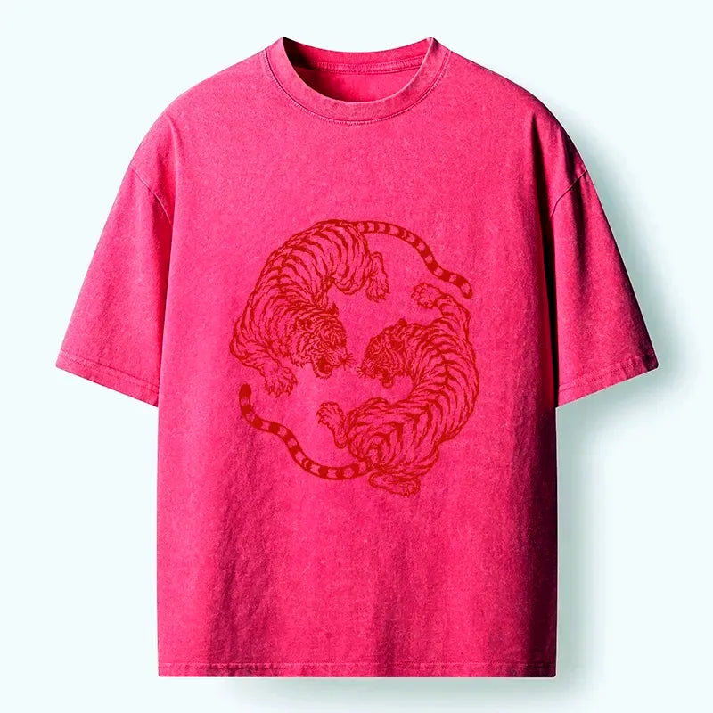Kyoto-Lion Twin Tigers Dancing In A Circle Washed T-Shirt
