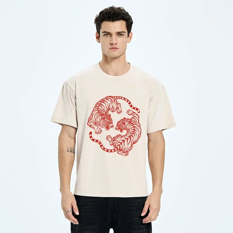 Kyoto-Lion Twin Tigers Dancing In A Circle Washed T-Shirt