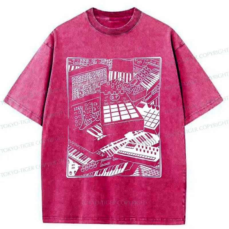 Kyoto-Lion Retro Synthesizer Washed T-Shirt
