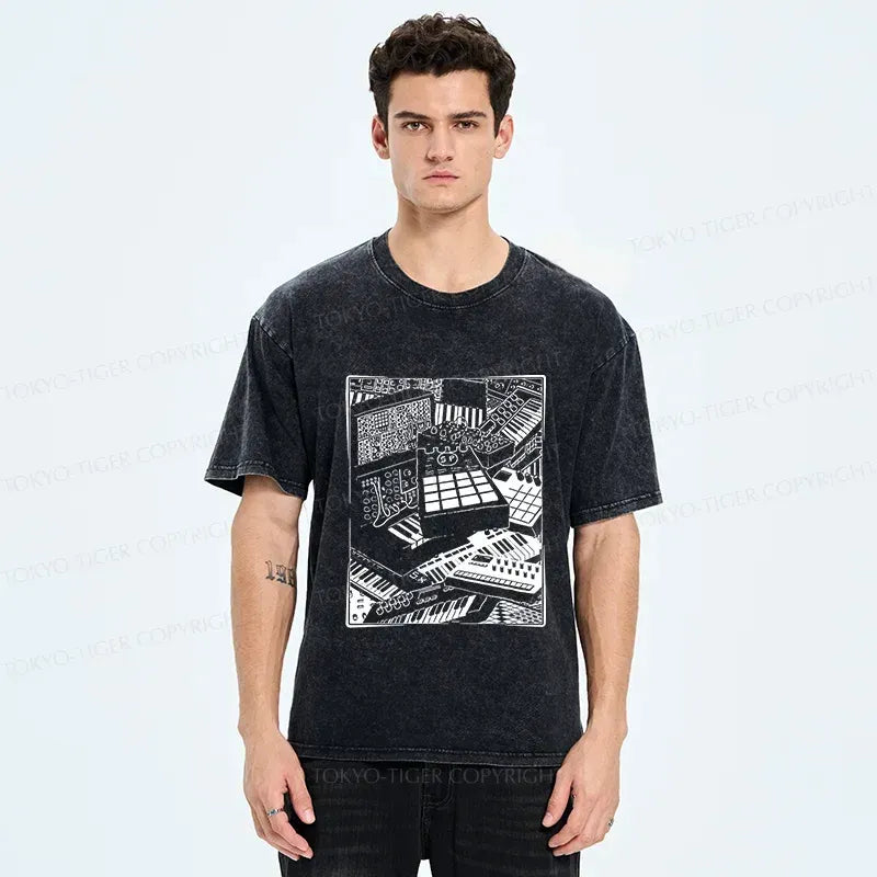 Kyoto-Lion Retro Synthesizer Washed T-Shirt