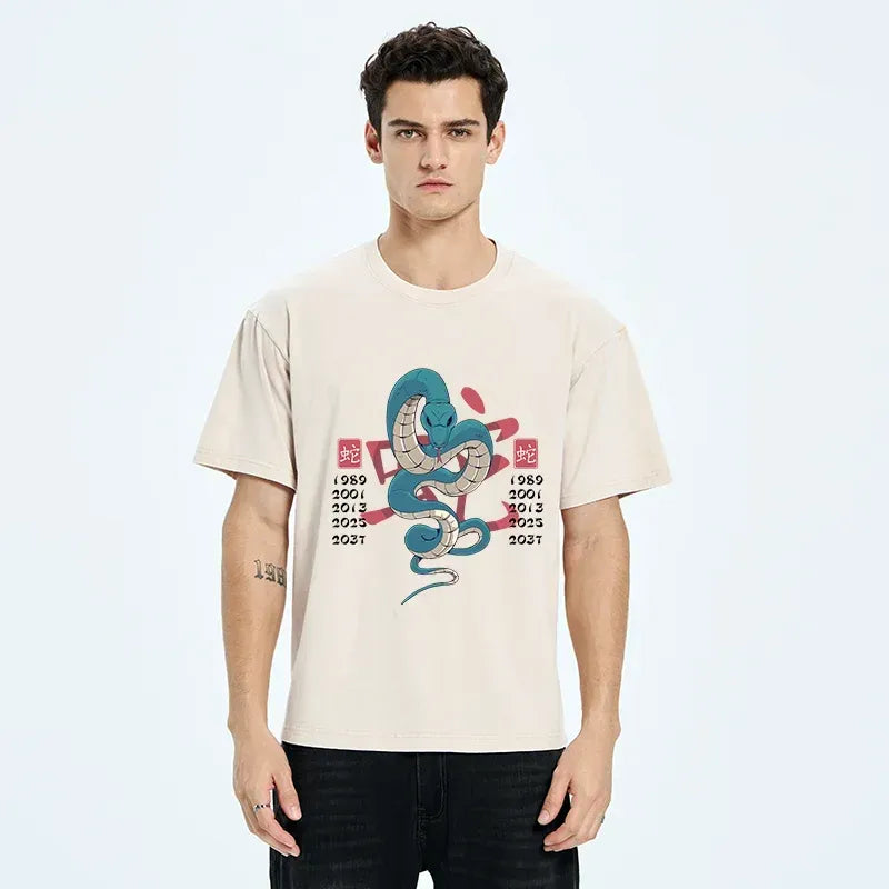 washed unisex cotton snake tee for daily wear