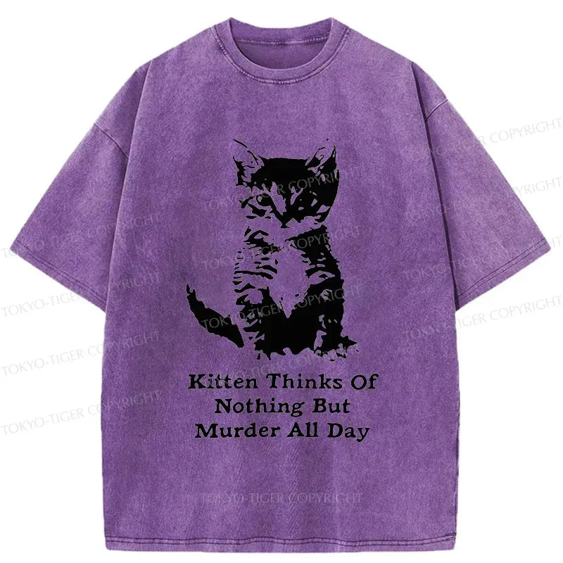Washed Japanese Cat T-Shirt for Everyday Wear