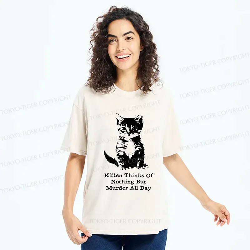 Kyoto-Lion Cat Has A Murderous Thought Washed T-Shirt