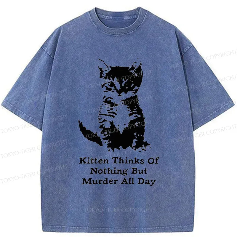 Washed Japanese Cat T-Shirt for Everyday Wear