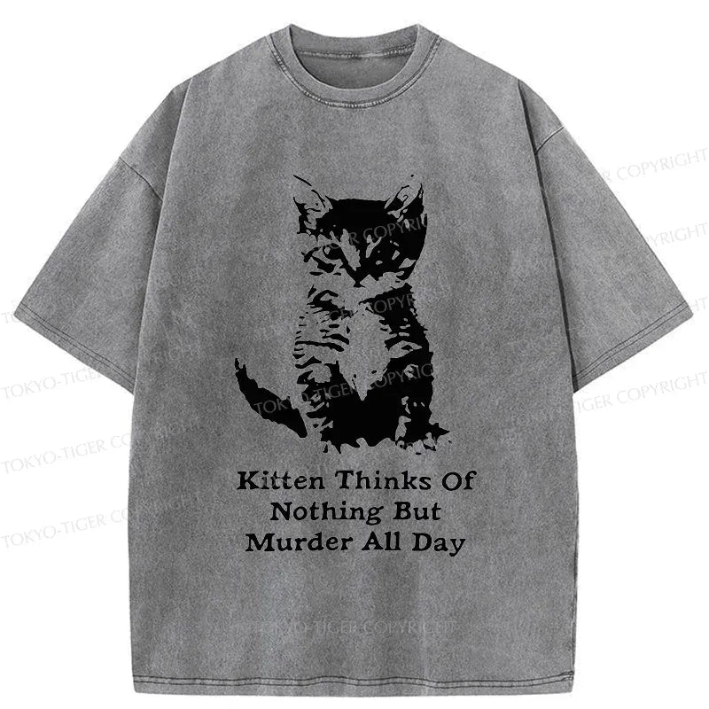 Washed Japanese Cat T-Shirt for Everyday Wear