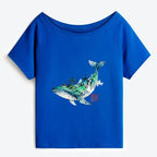Japanese Whale Ink Off Shoulder T-Shirt for Summer