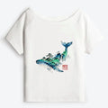 Kyoto-Lion Whale Ink Painting Landscape Off Shoulder T-Shirt