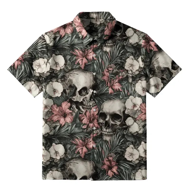 Kyoto-Lion Skulls And Blooms Button-up Shirt