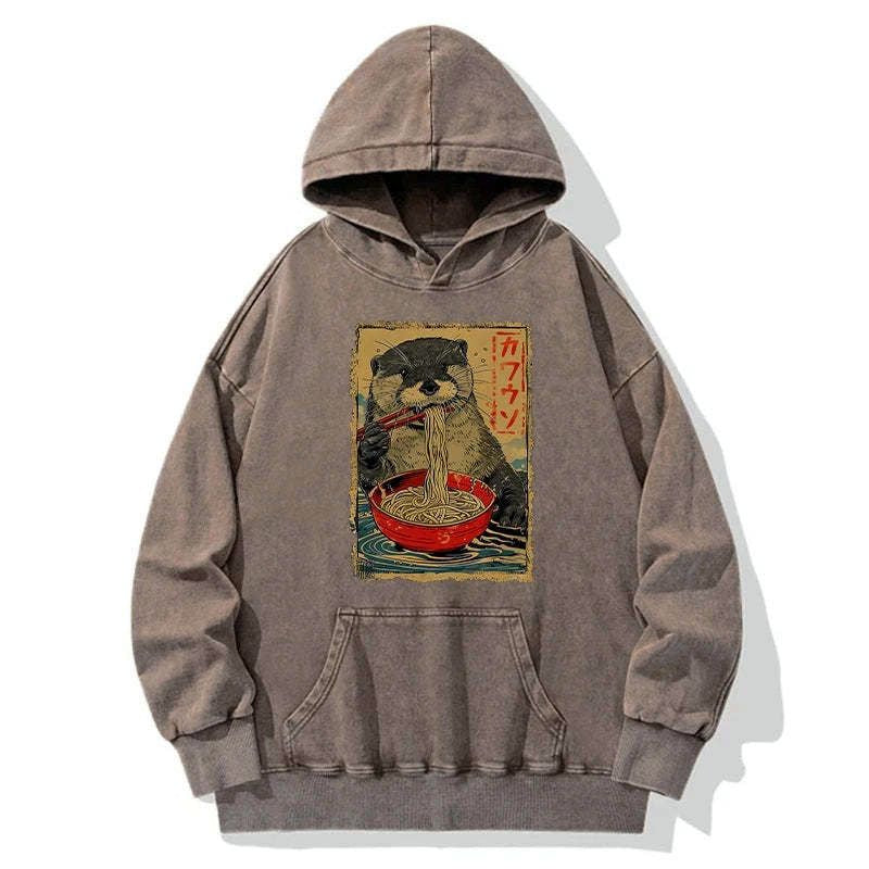 Kyoto-Lion Otter Eating Ramen Japan Washed Hoodie
