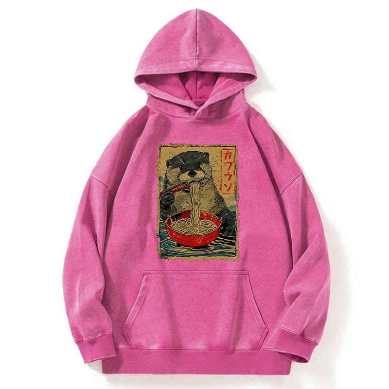 Kyoto-Lion Otter Eating Ramen Japan Washed Hoodie
