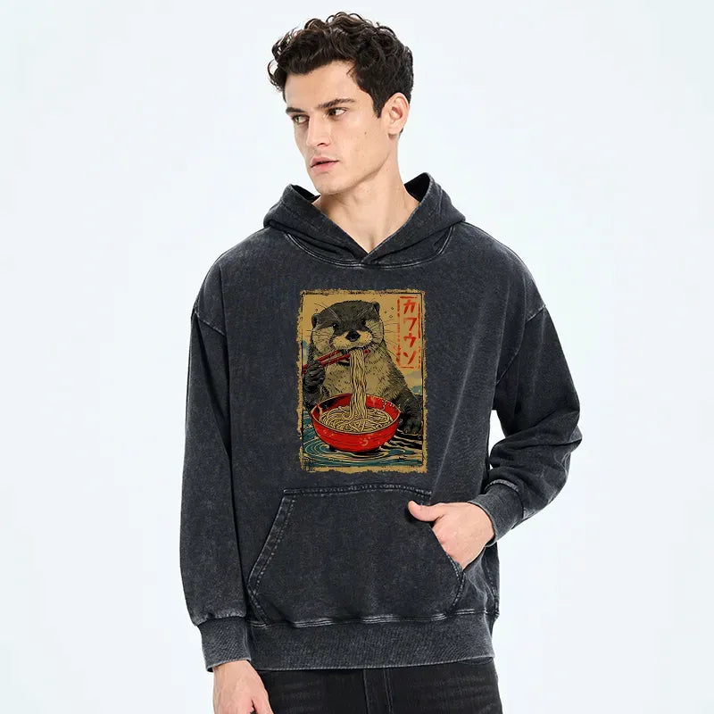 Kyoto-Lion Otter Eating Ramen Japan Washed Hoodie