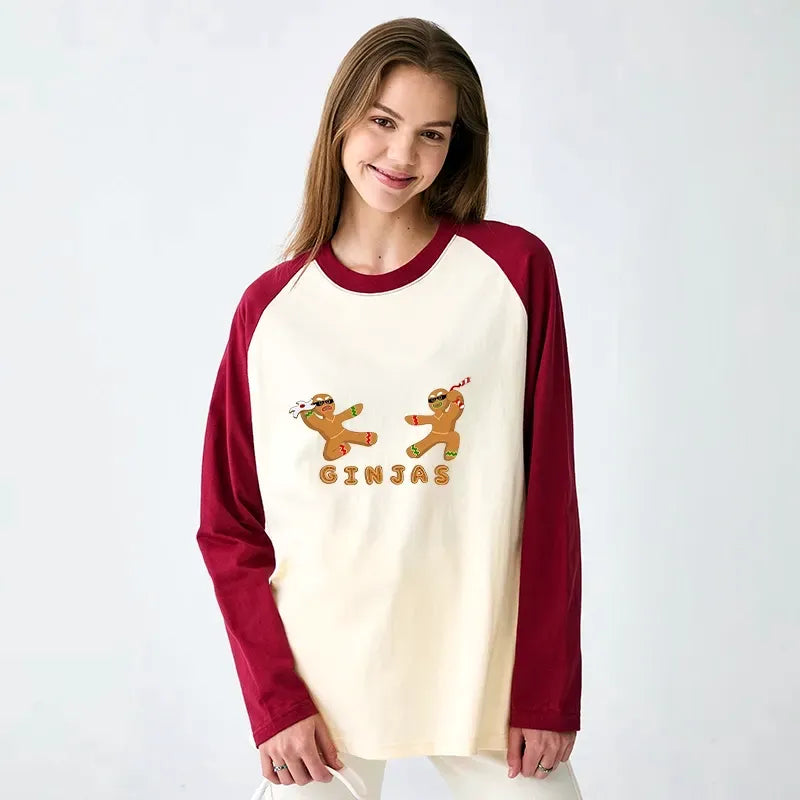 Kyoto-Lion Gingerbread Ninja Raglan Long Sleeve T-shirt