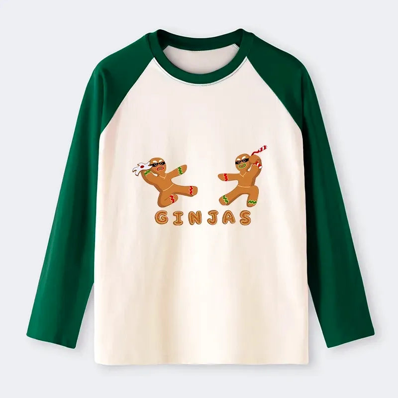 Kyoto-Lion Gingerbread Ninja Raglan Long Sleeve T-shirt