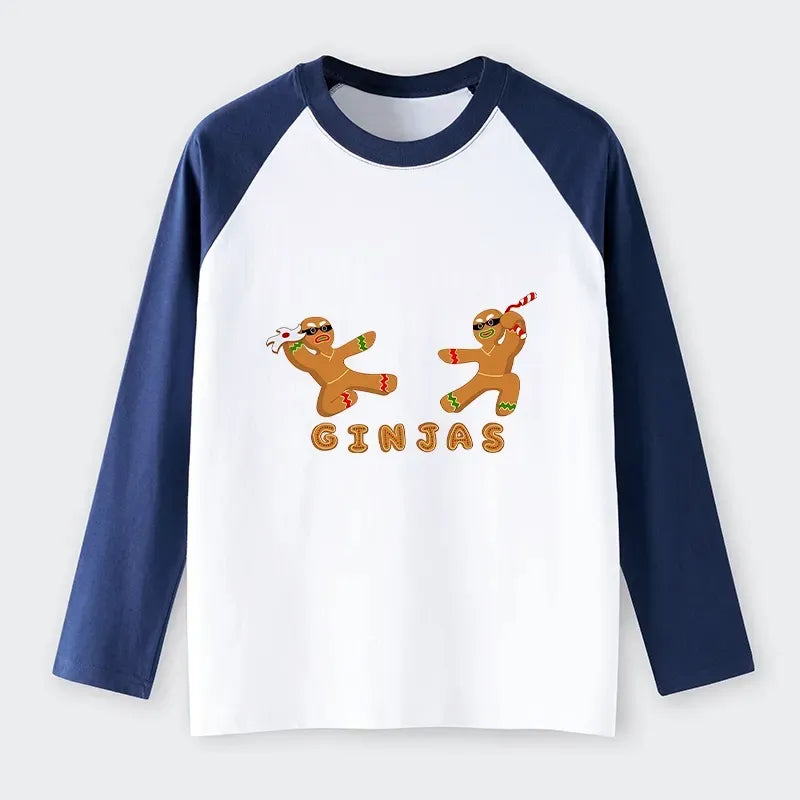 Kyoto-Lion Gingerbread Ninja Raglan Long Sleeve T-shirt