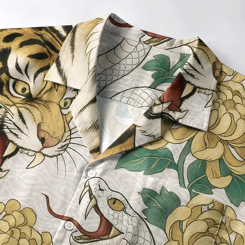 Kyoto-Lion Tiger And Snake Fight Aloha Hawaiian Shirt