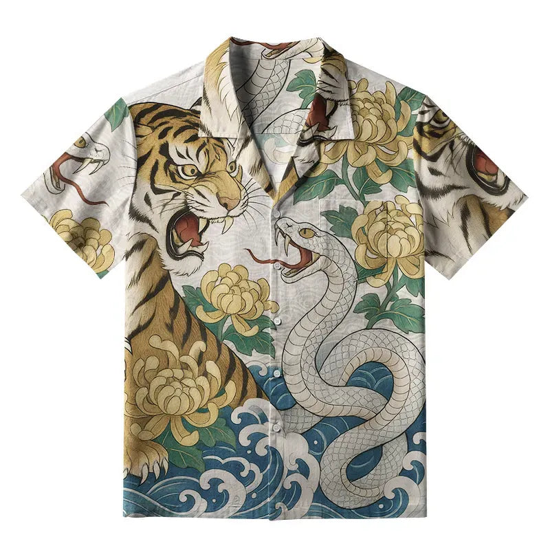 Japanese Woodblock Print Button-up Shirt Free Shipping
