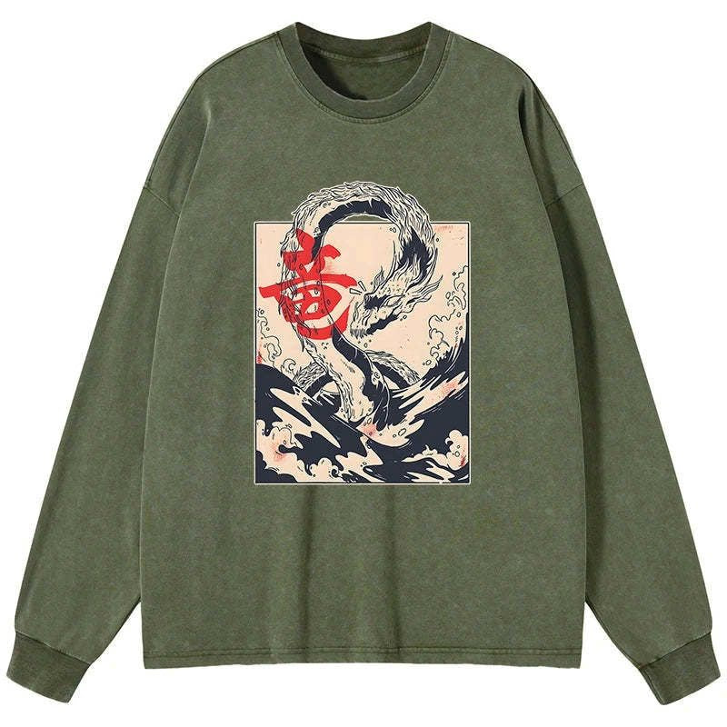 japanese washed long sleeve t shirt for vacation