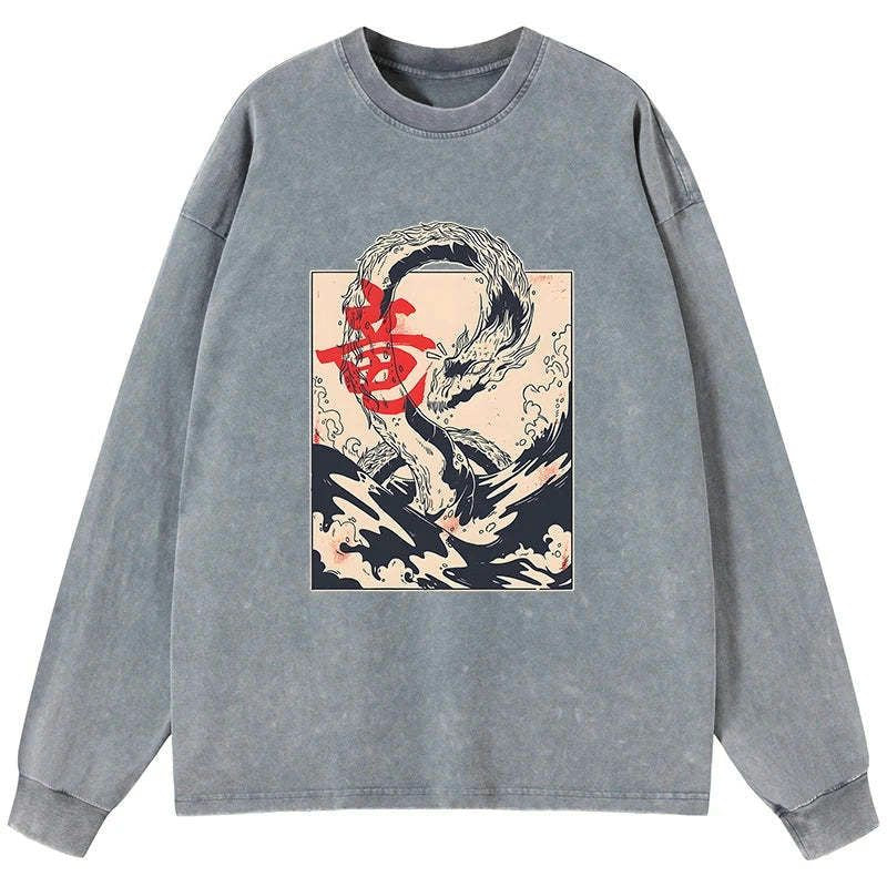 japanese washed long sleeve t shirt for vacation