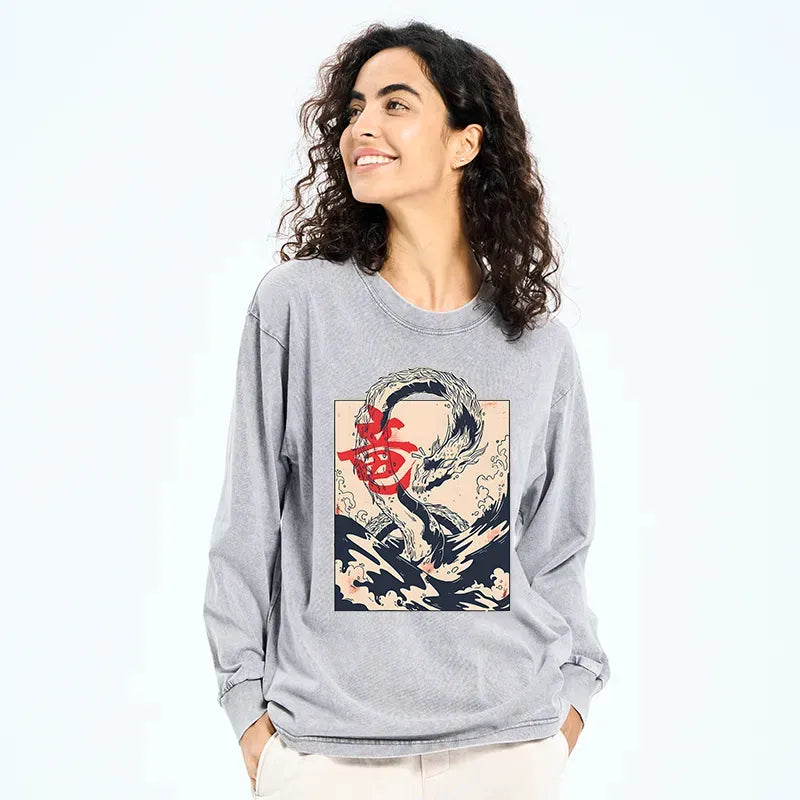 japanese washed long sleeve t shirt for vacation