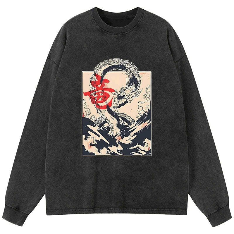 japanese washed long sleeve t shirt for vacation