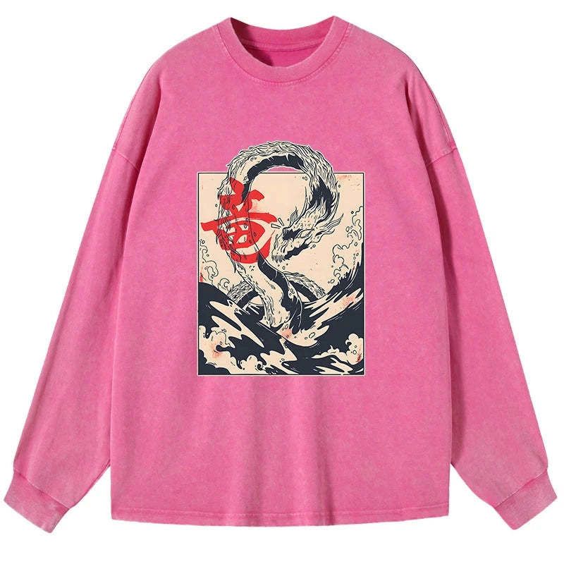 japanese washed long sleeve t shirt for vacation