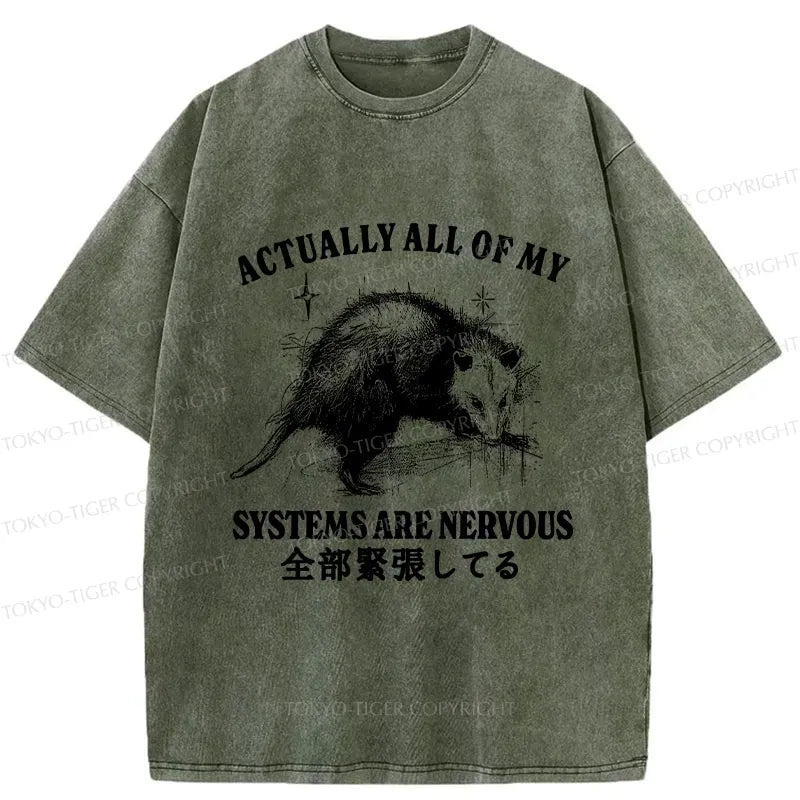 Kyoto-Lion Actually All Of My Systems Are Nervous Washed T-Shirt