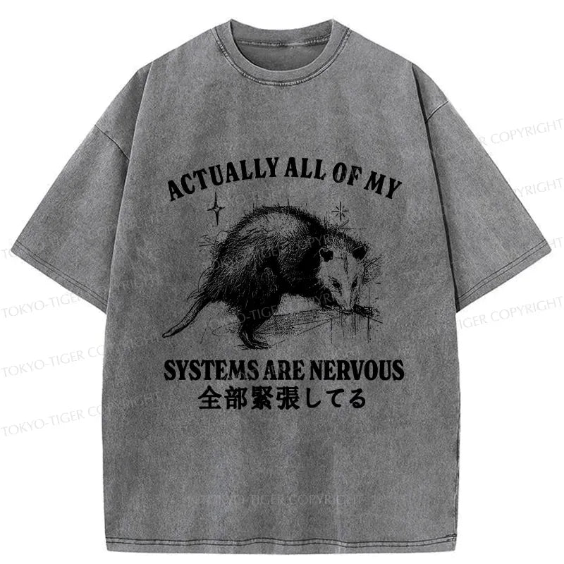 Kyoto-Lion Actually All Of My Systems Are Nervous Washed T-Shirt