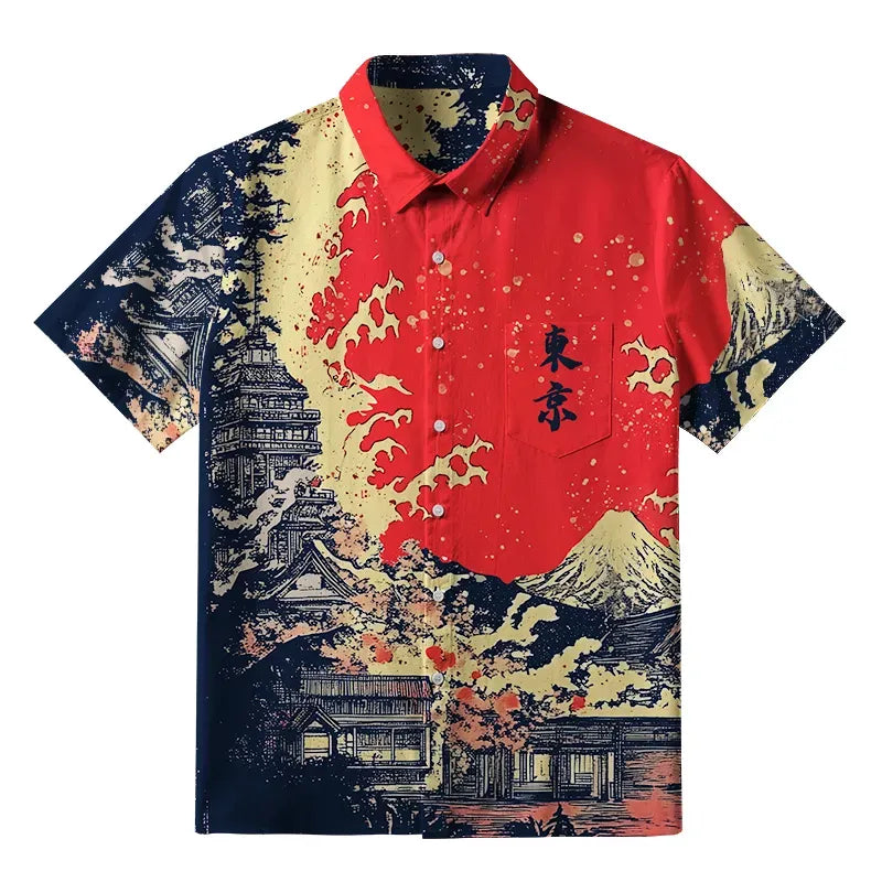 Traditional Japanese Scenery Button-up Shirt