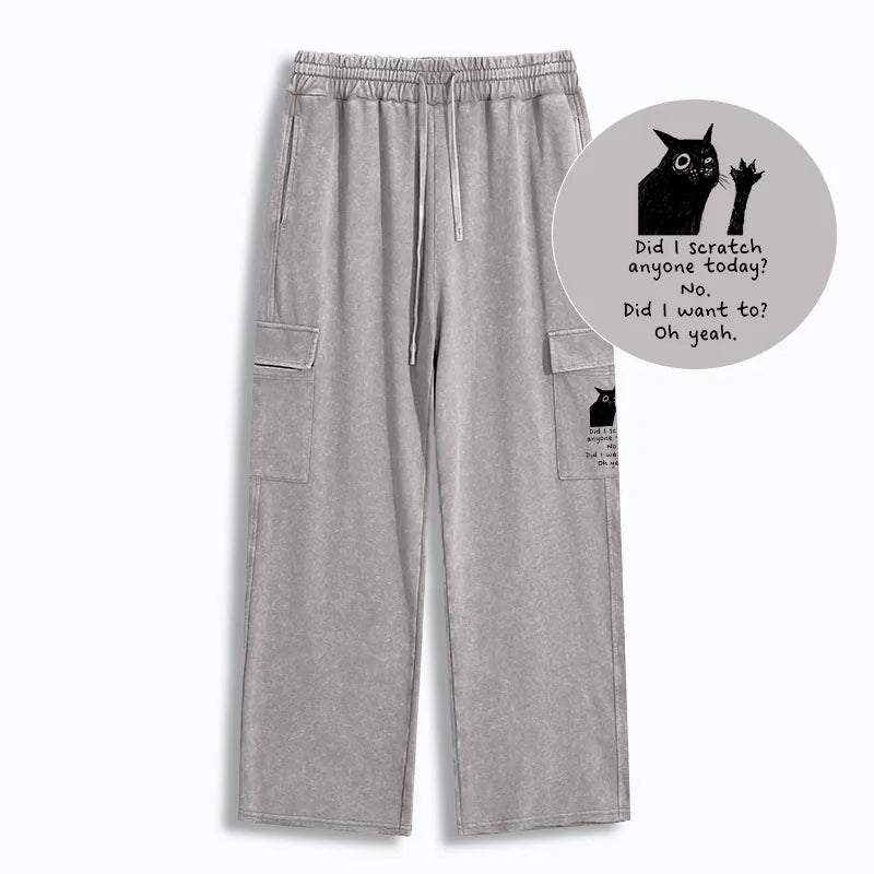 Kyoto-Lion Black Cat Scratches People Washed Utility Sweatpants