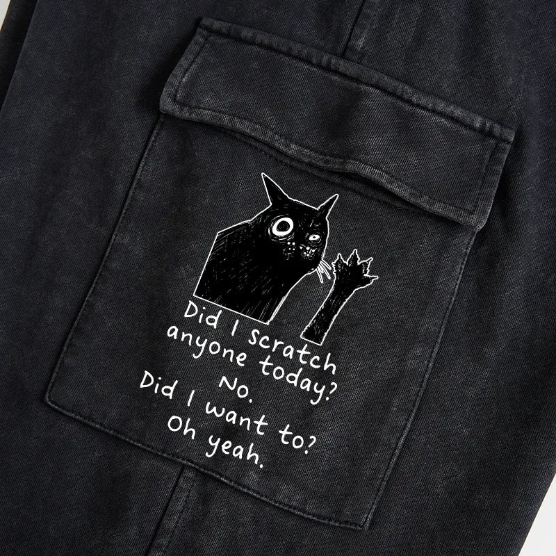 Kyoto-Lion Black Cat Scratches People Washed Utility Sweatpants