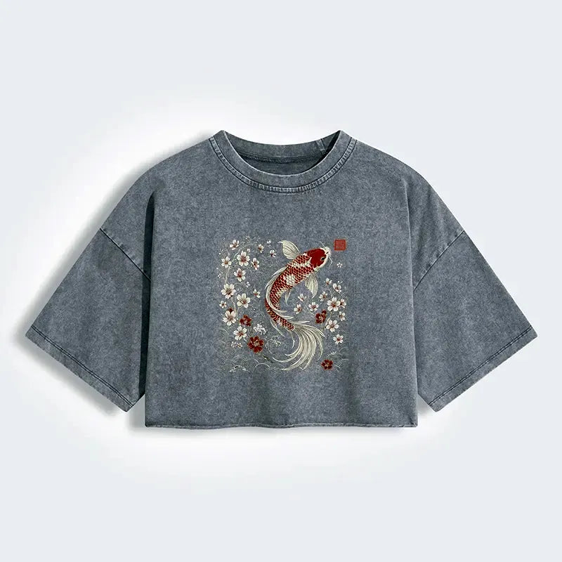 women's washed koi t-shirt for daily wear