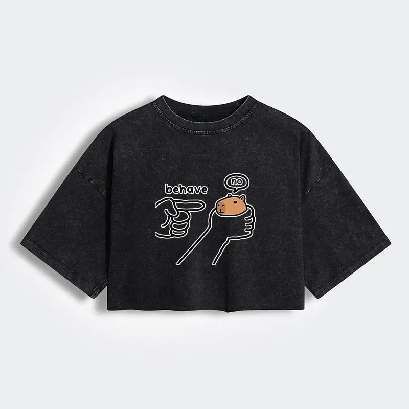 Capybara Washed Crop T-Shirt for Women
